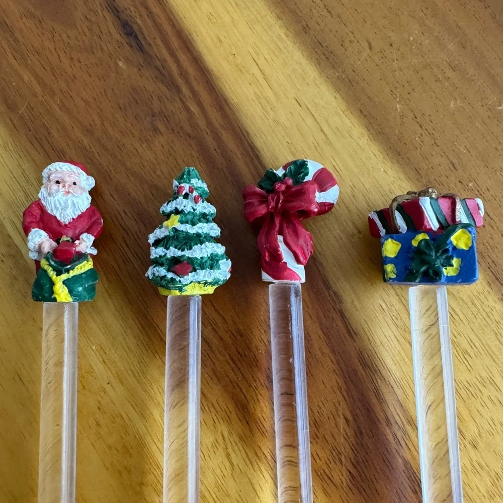 Hand blown glass cocktail‎ stirrers Christmas themed
